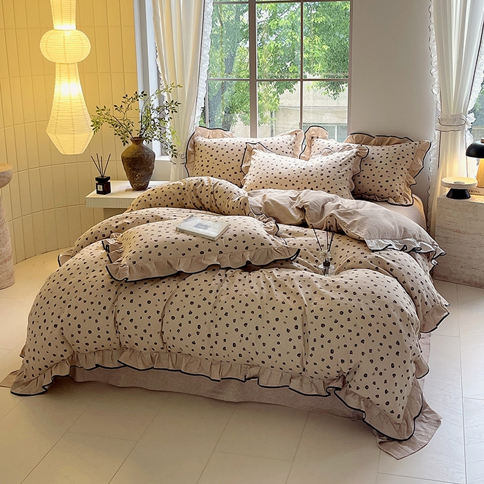 91家纺网 家纺一手货源 找家纺 宝士康家纺 2025新品10A抗菌原麻荷叶边床单款四件套 精致豹纹