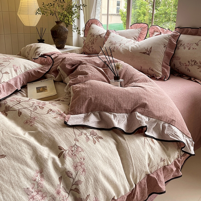 91家纺网 家纺一手货源 找家纺 （总）宝士康家纺 2025新品10A抗菌原麻荷叶边床单款四件套