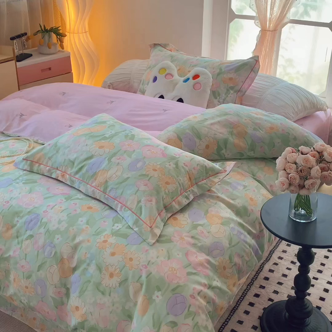 91家纺网 家纺一手货源 找家纺 莱豫家纺 2025新款全棉纯棉四件套 秘境花园