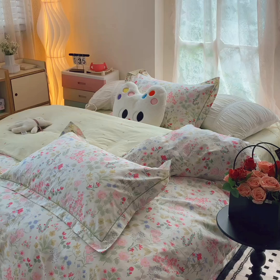 91家纺网 家纺一手货源 找家纺 莱豫家纺 2025新款全棉纯棉四件套 花香