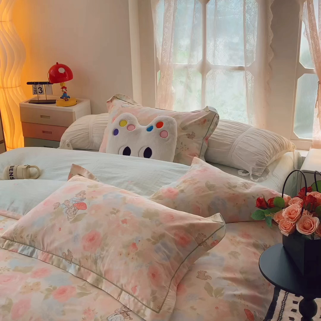 91家纺网 家纺一手货源 找家纺 莱豫家纺 2025新款全棉纯棉四件套 花仙兔