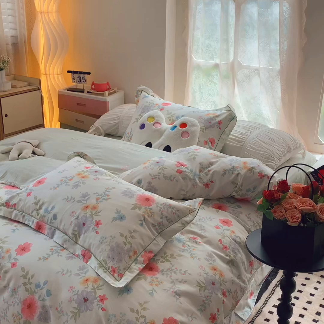 91家纺网 家纺一手货源 找家纺 莱豫家纺 2025新款全棉纯棉四件套 迦蓝