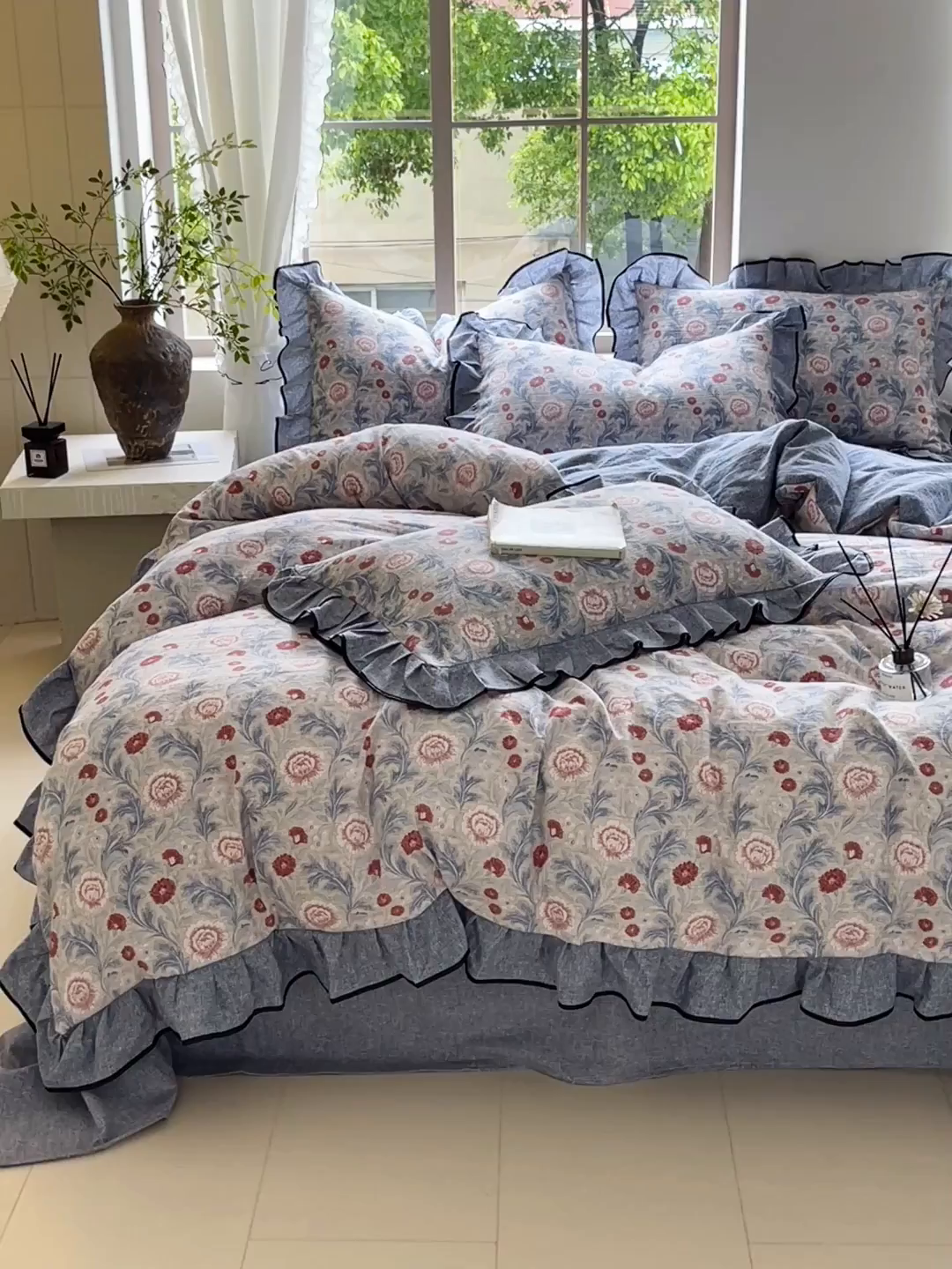 91家纺网 家纺一手货源 找家纺 宝士康家纺 2025新品10A抗菌原麻荷叶边床单款四件套 繁花似锦