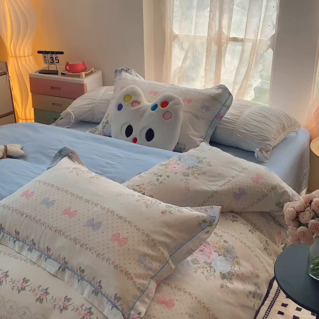 91家纺网 家纺一手货源 找家纺 莱豫家纺 2025新款全棉纯棉四件套 甜心花语