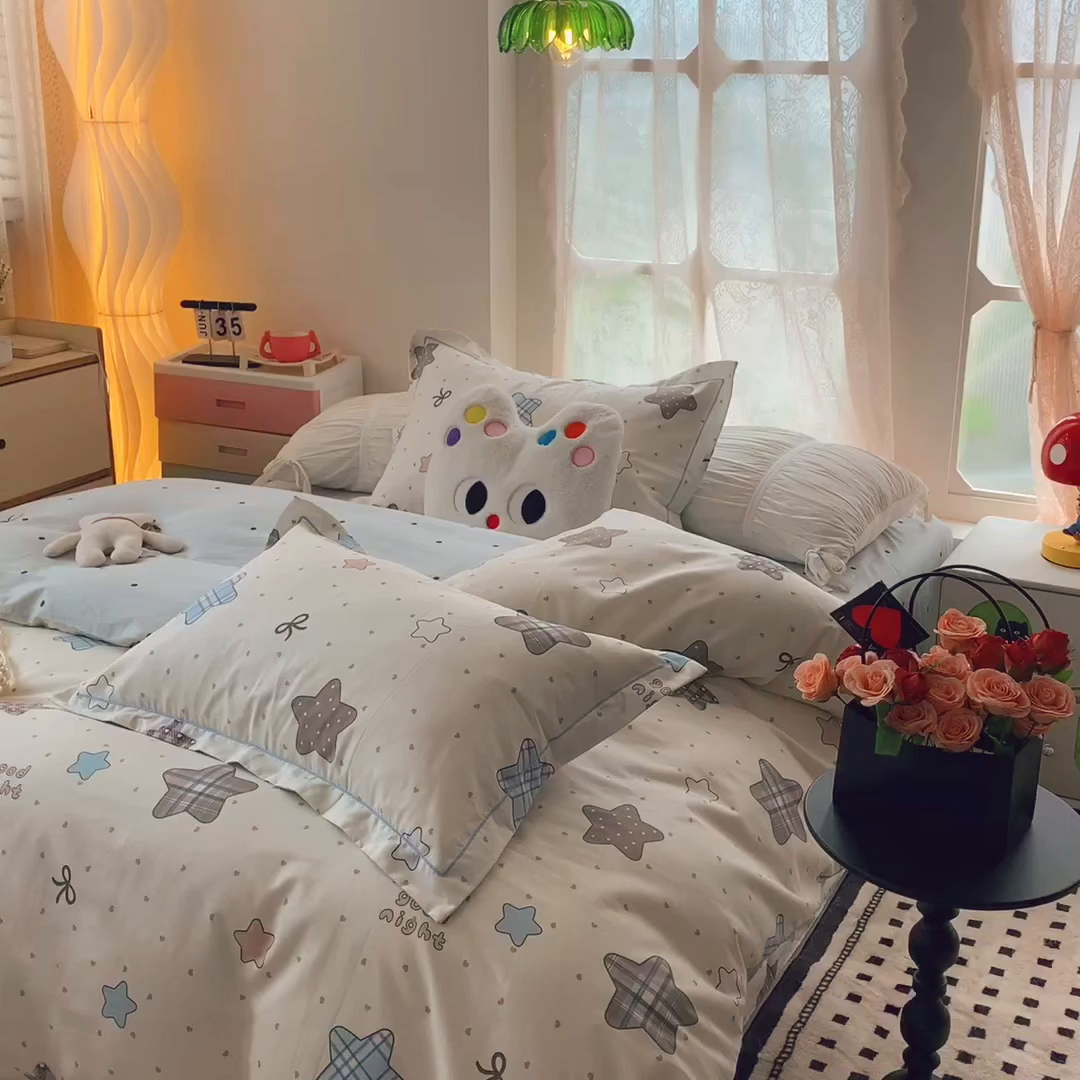 91家纺网 家纺一手货源 找家纺 莱豫家纺 2025新款全棉纯棉四件套 星语心愿