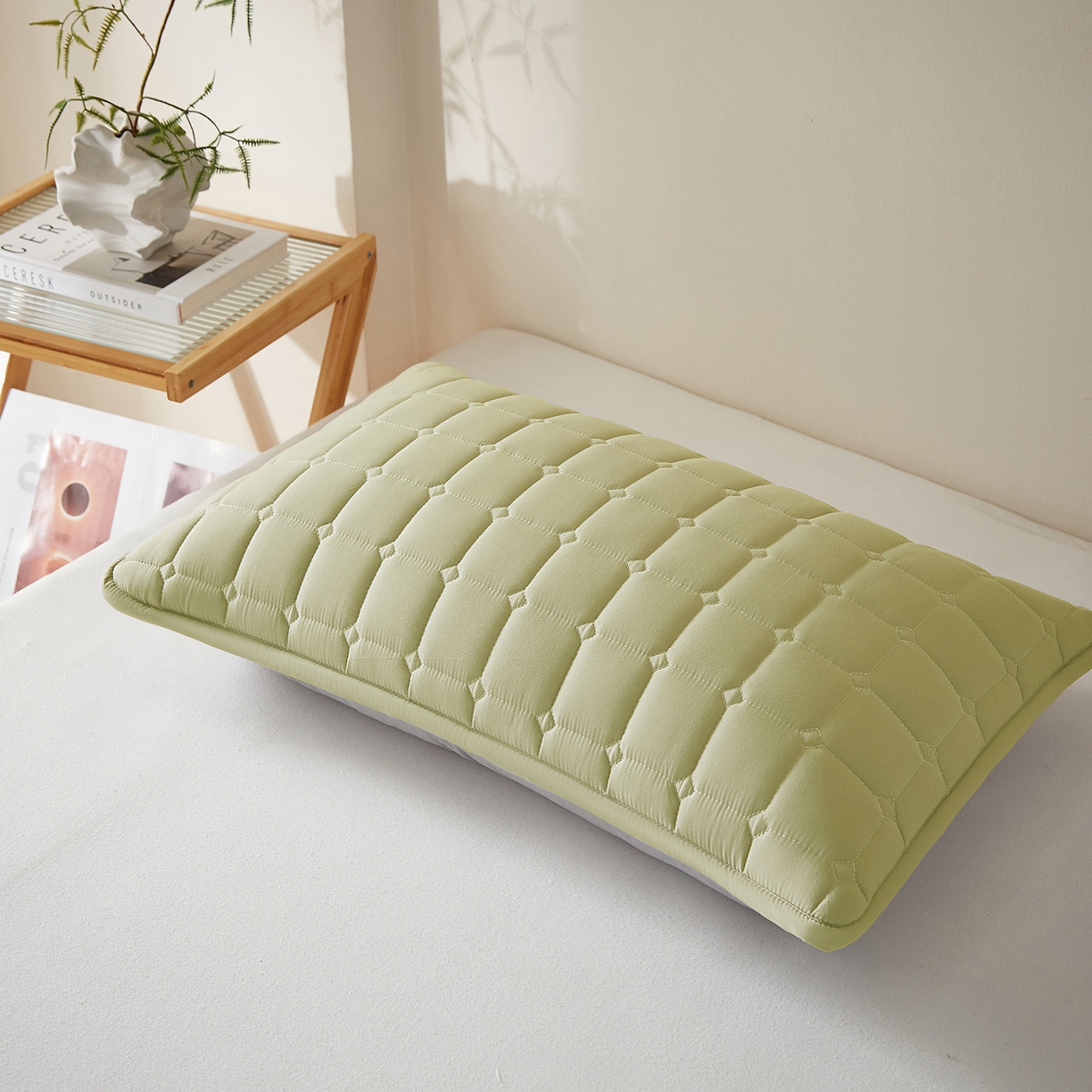 91家纺网 家纺一手货源 找家纺 缦吉 2025款A类母婴级大豆夹棉单枕套 绿色