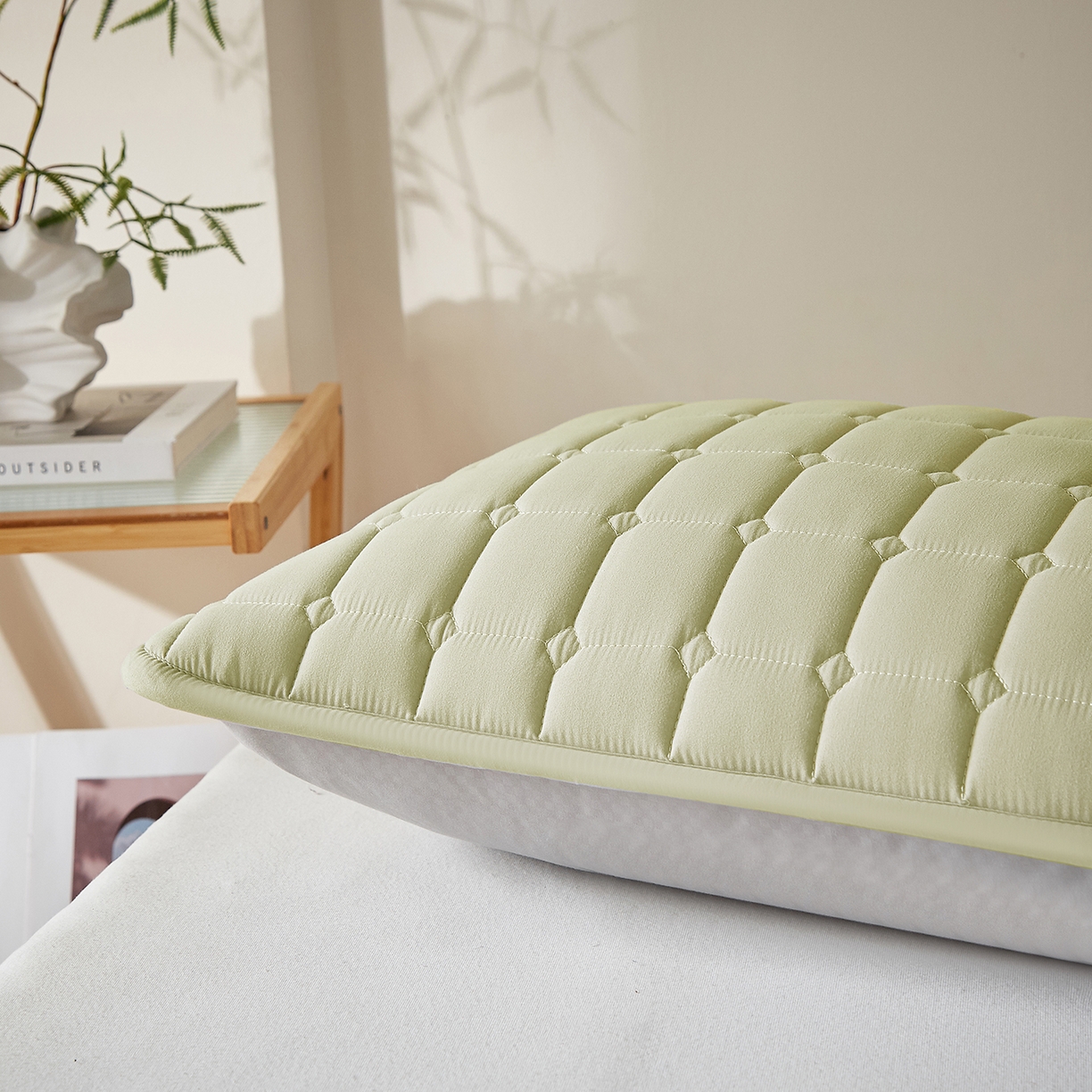 91家纺网 家纺一手货源 找家纺 缦吉 2025款A类母婴级大豆夹棉单枕套 绿色