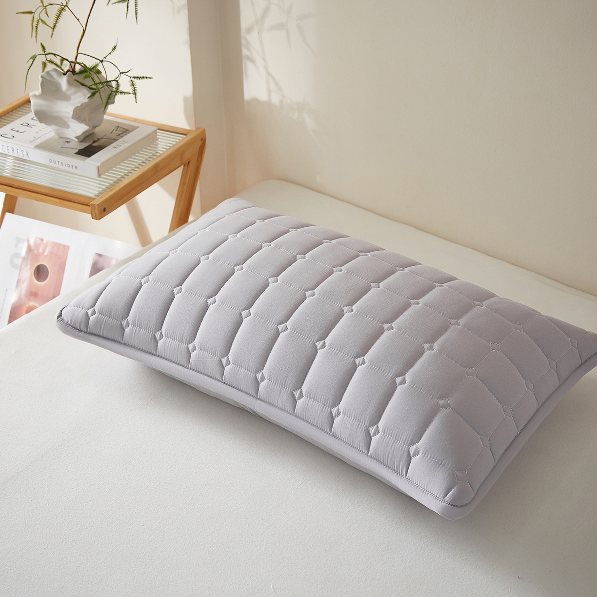 91家纺网 家纺一手货源 找家纺 缦吉 2025款A类母婴级大豆夹棉单枕套 灰色