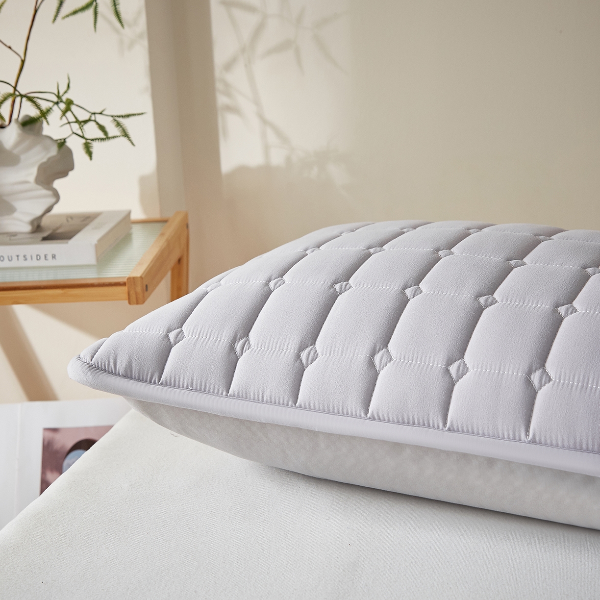 91家纺网 家纺一手货源 找家纺 缦吉 2025款A类母婴级大豆夹棉单枕套 灰色