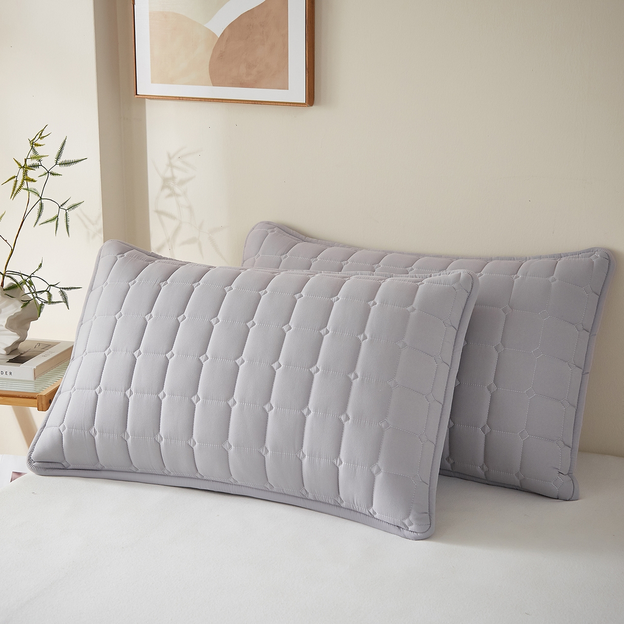 91家纺网 家纺一手货源 找家纺 缦吉 2025款A类母婴级大豆夹棉单枕套 灰色