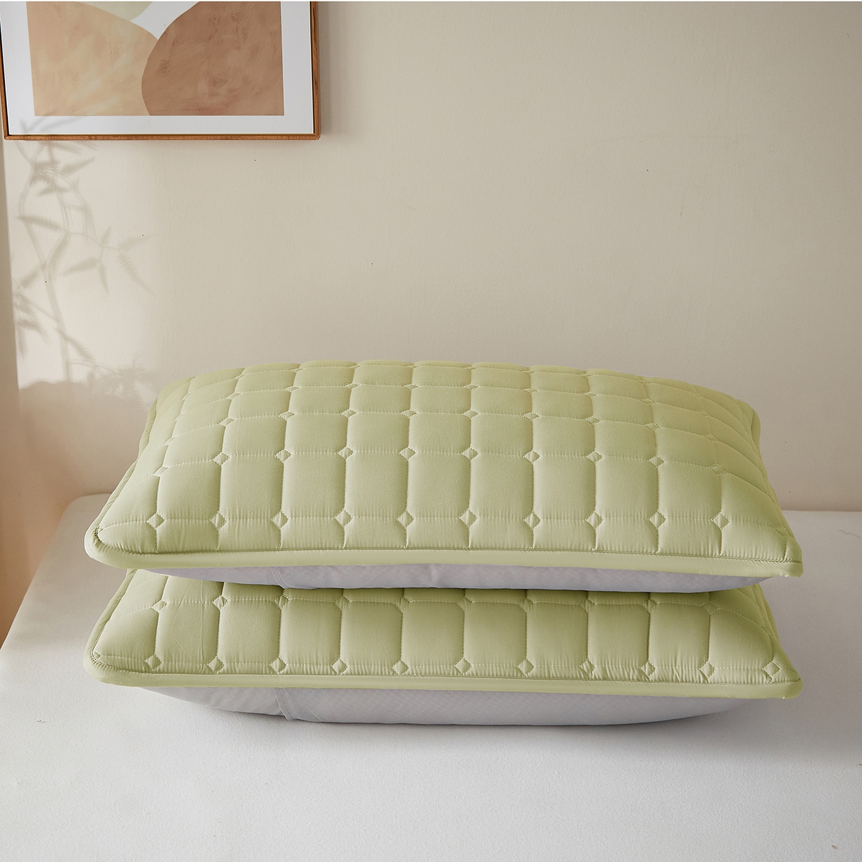 91家纺网 家纺一手货源 找家纺 缦吉 2025款A类母婴级大豆夹棉单枕套 绿色