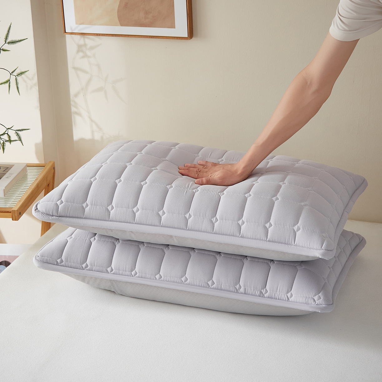 91家纺网 家纺一手货源 找家纺 缦吉 2025款A类母婴级大豆夹棉单枕套 灰色