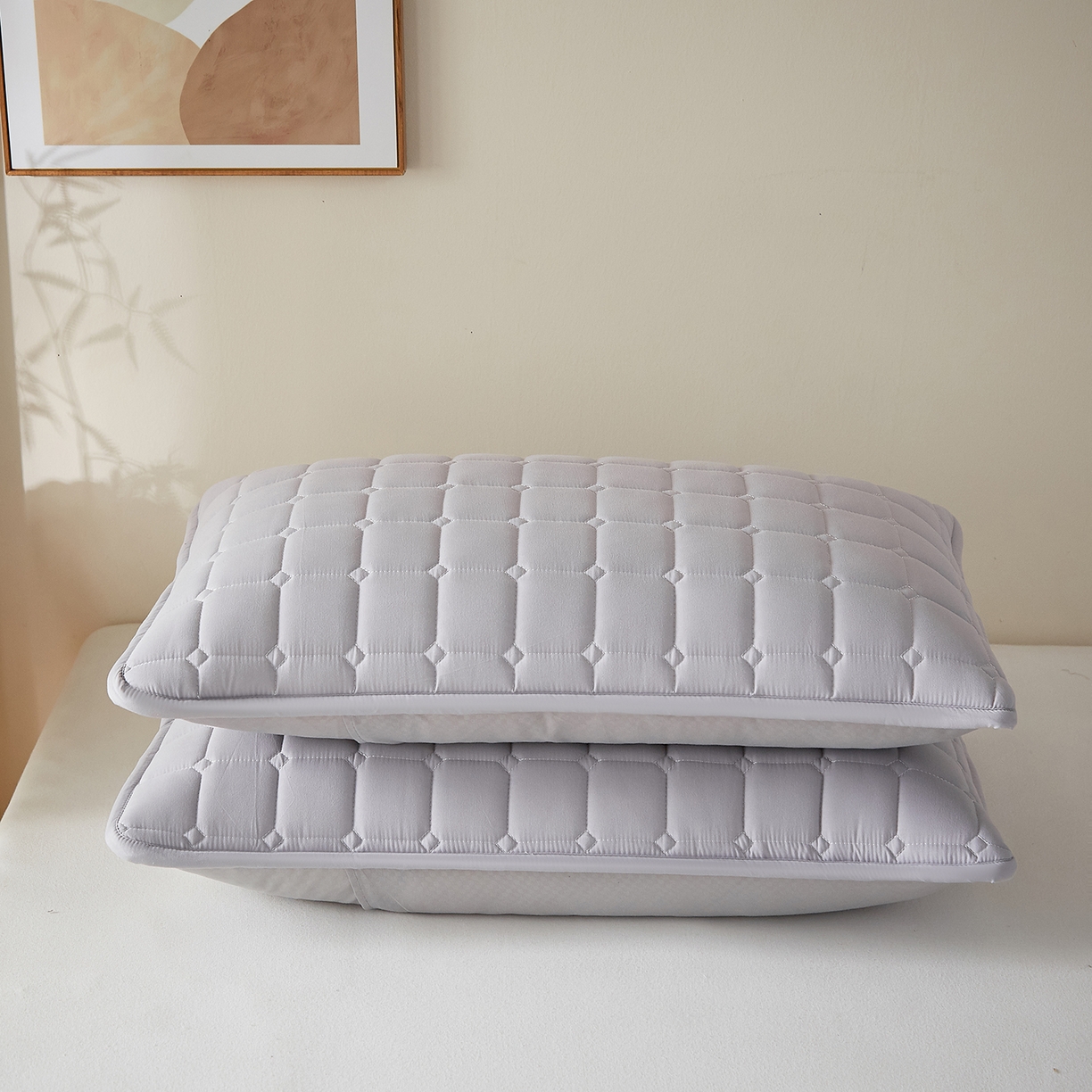 91家纺网 家纺一手货源 找家纺 缦吉 2025款A类母婴级大豆夹棉单枕套 灰色