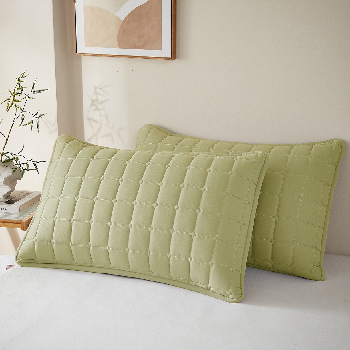 91家纺网 家纺一手货源 找家纺 缦吉 2025款A类母婴级大豆夹棉单枕套 绿色