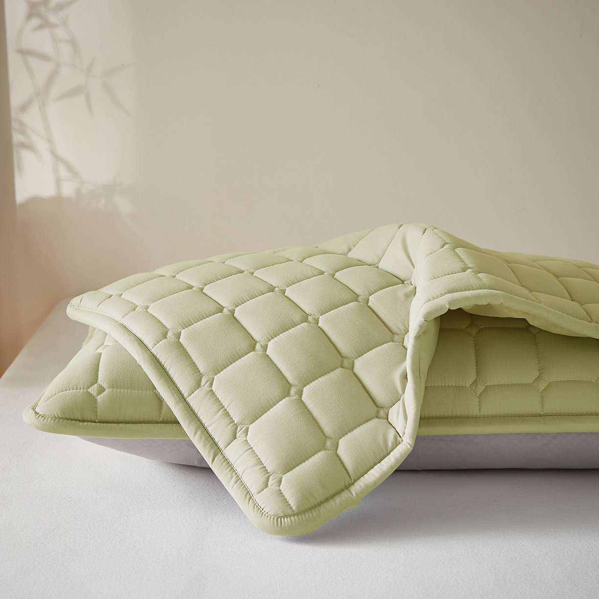 91家纺网 家纺一手货源 找家纺 缦吉 2025款A类母婴级大豆夹棉单枕套 绿色