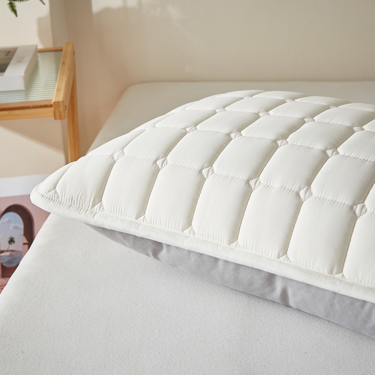 91家纺网 家纺一手货源 找家纺 缦吉 2025款A类母婴级大豆夹棉单枕套 白色