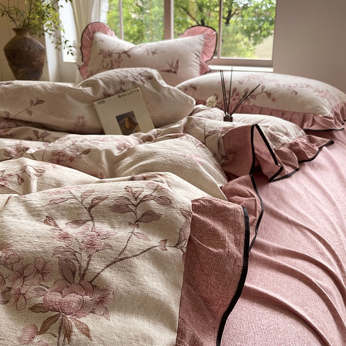 91家纺网 家纺一手货源 找家纺 （总）宝士康家纺 2025新品10A抗菌原麻荷叶边床单款四件套