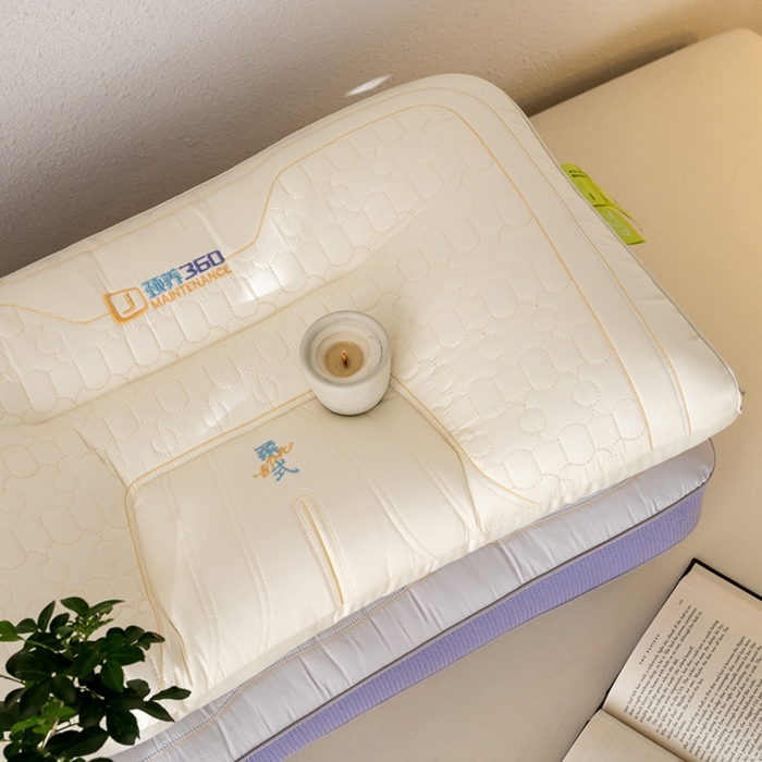 91家纺网 家纺一手货源 找家纺 鼎晟纺 2025新款颈养360乳胶片护颈枕成人枕头学生枕芯 颈氧360-象牙白