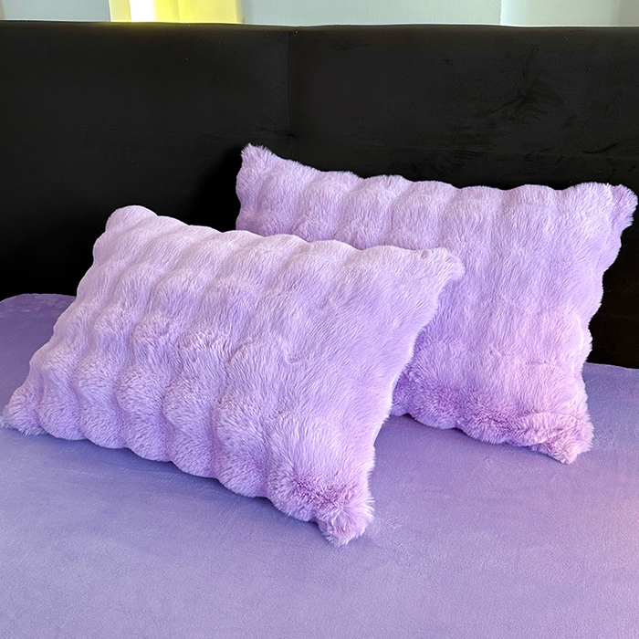 91家纺网 家纺一手货源 找家纺 赢盛家纺 2025新款亲肤舒适纯色泡泡兔兔绒加厚牛奶绒床单款三件套四件套 紫色