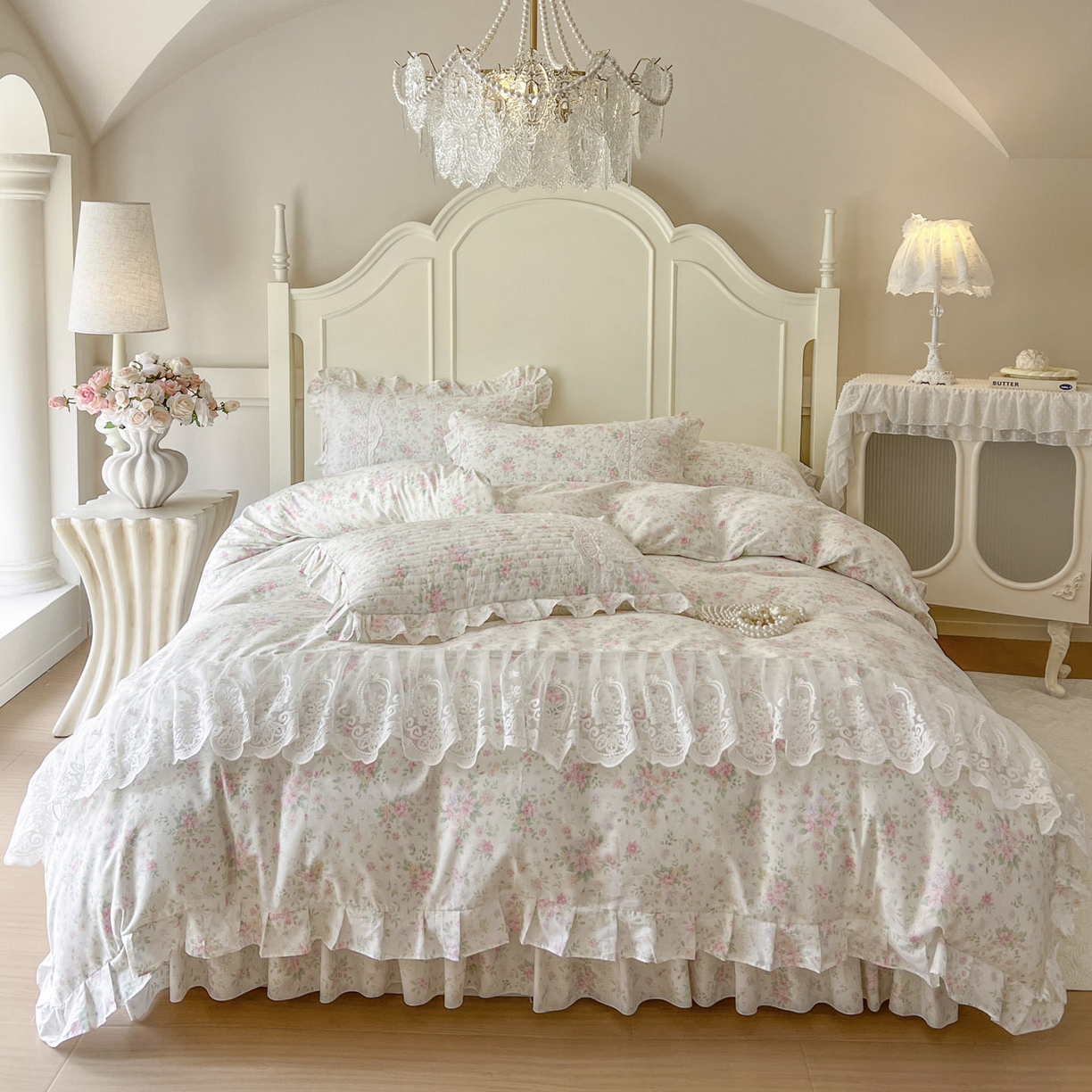 91家纺网 家纺一手货源 找家纺 恋尚2025新款全棉纯棉印花床裙四件套  床裙控价135起！四件套控价260元起！ 花团锦簇