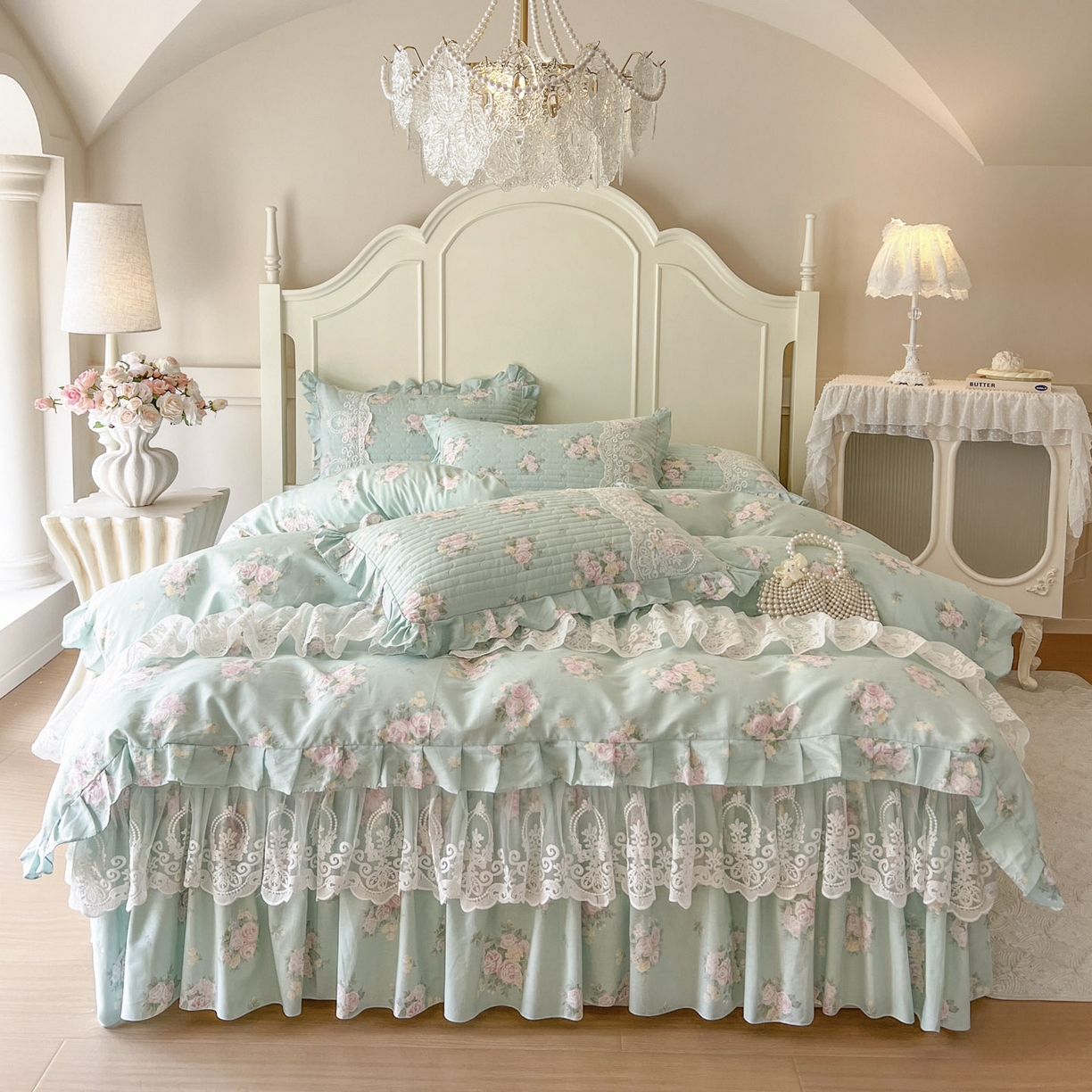 91家纺网 家纺一手货源 找家纺 恋尚2025新款全棉纯棉印花床裙四件套  床裙控价135起！四件套控价260元起！ 花溢满枝