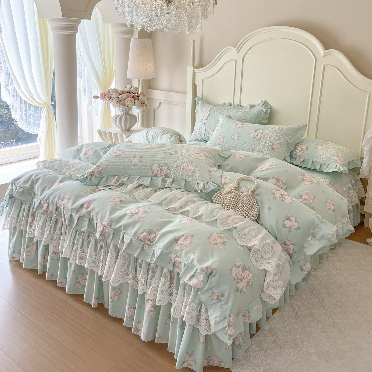 91家纺网 家纺一手货源 找家纺 恋尚2025新款全棉纯棉印花床裙四件套  床裙控价135起！四件套控价260元起！ 花溢满枝