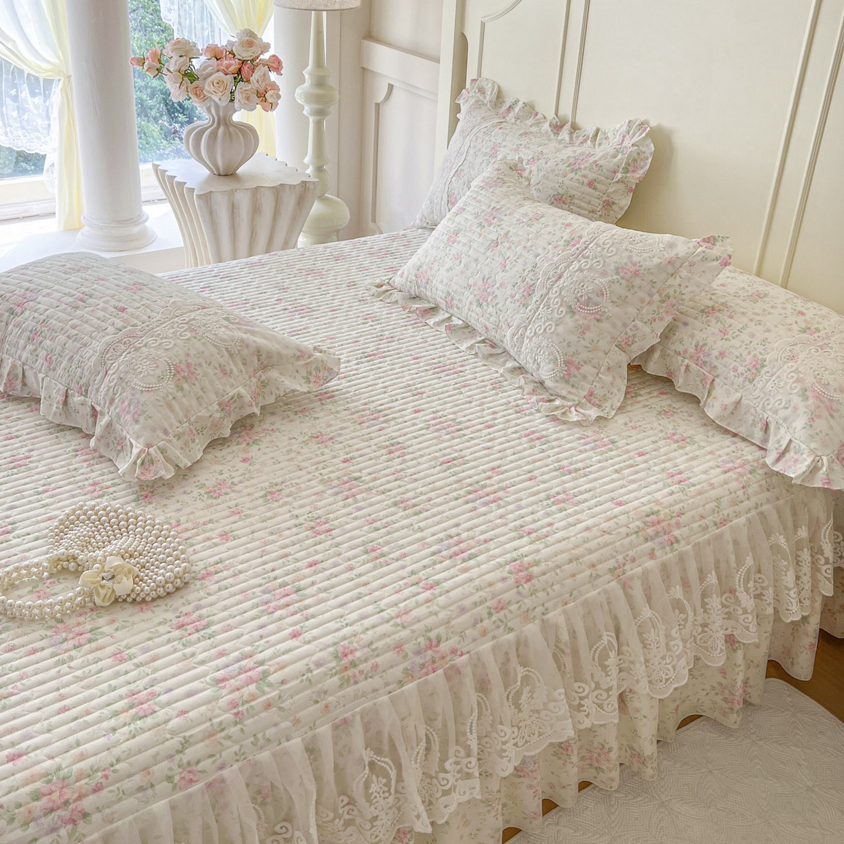 91家纺网 家纺一手货源 找家纺 恋尚2025新款全棉纯棉印花床裙四件套  床裙控价135起！四件套控价260元起！ 花团锦簇