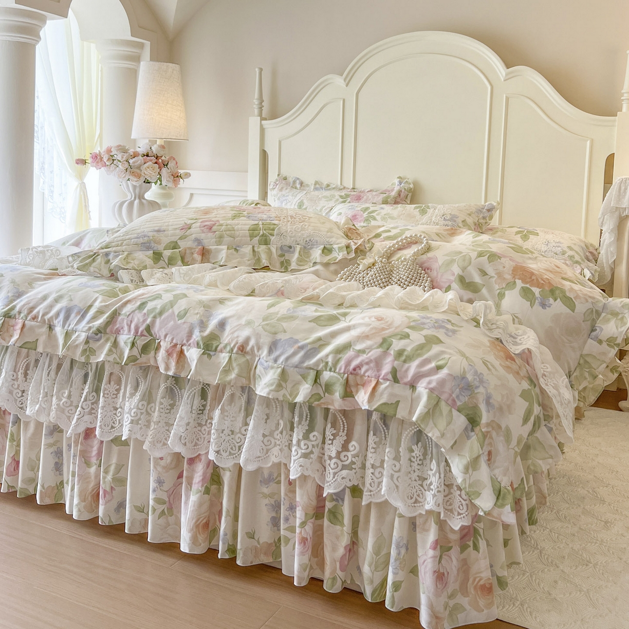 恋尚2025新款全棉纯棉印花床裙四件套  床裙控价135起！四件套控价260元起！ 浅夏花开