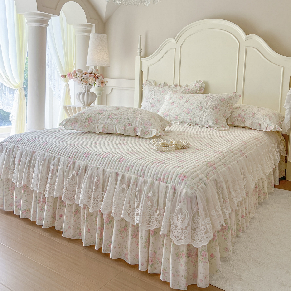 91家纺网 家纺一手货源 找家纺 恋尚2025新款全棉纯棉印花床裙四件套  床裙控价135起！四件套控价260元起！ 花团锦簇