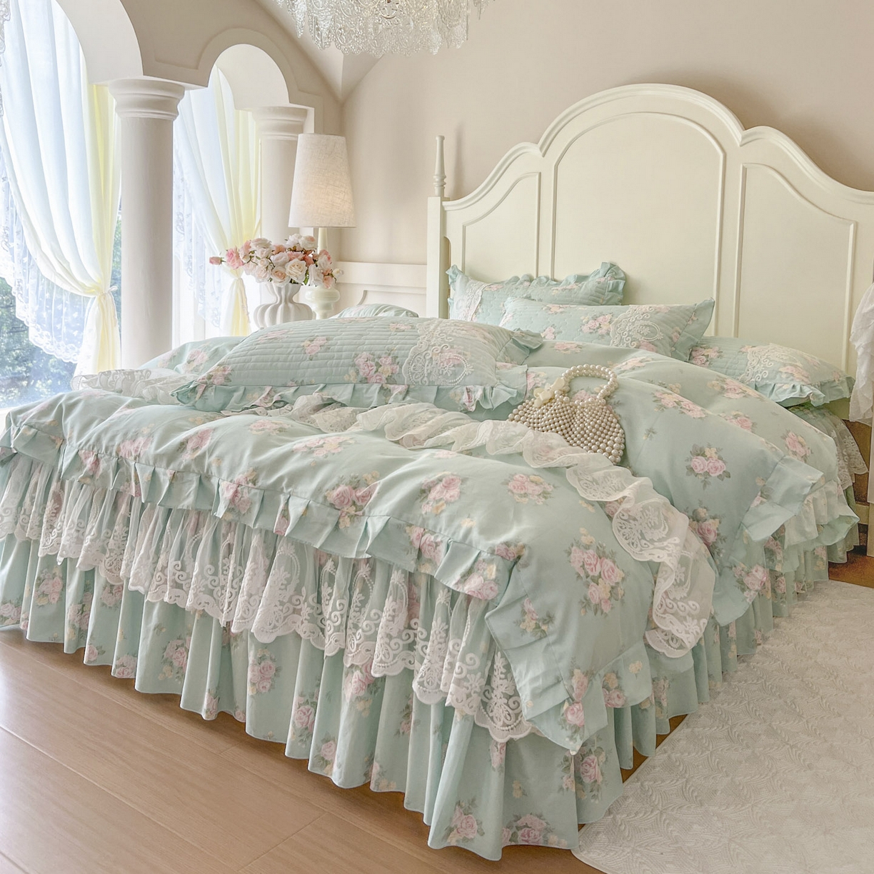 91家纺网 家纺一手货源 找家纺 恋尚2025新款全棉纯棉印花床裙四件套  床裙控价135起！四件套控价260元起！ 花溢满枝