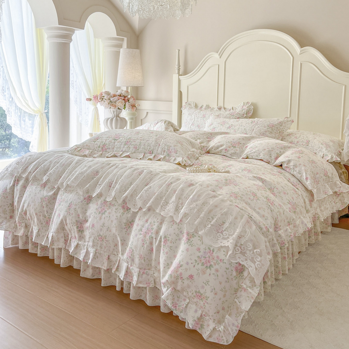 91家纺网 家纺一手货源 找家纺 恋尚2025新款全棉纯棉印花床裙四件套  床裙控价135起！四件套控价260元起！ 花团锦簇