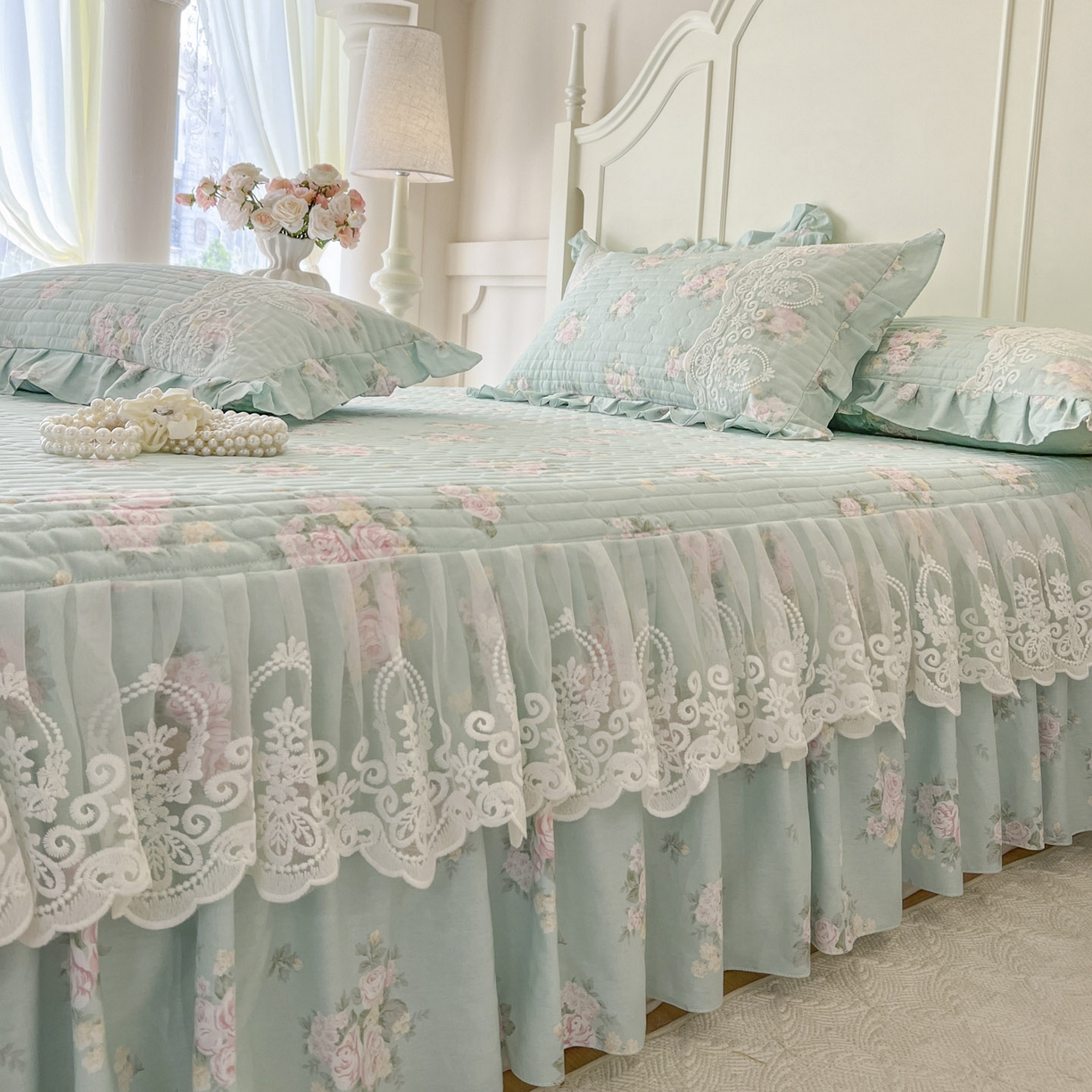 91家纺网 家纺一手货源 找家纺 恋尚2025新款全棉纯棉印花床裙四件套  床裙控价135起！四件套控价260元起！ 花溢满枝