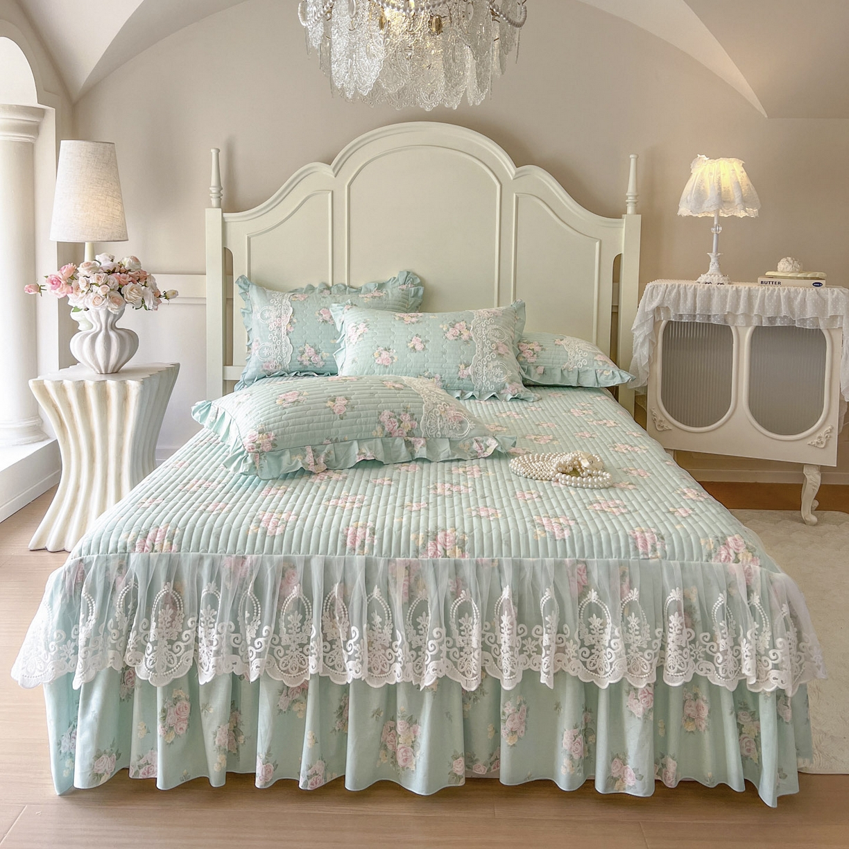 91家纺网 家纺一手货源 找家纺 恋尚2025新款全棉纯棉印花床裙四件套  床裙控价135起！四件套控价260元起！ 花溢满枝