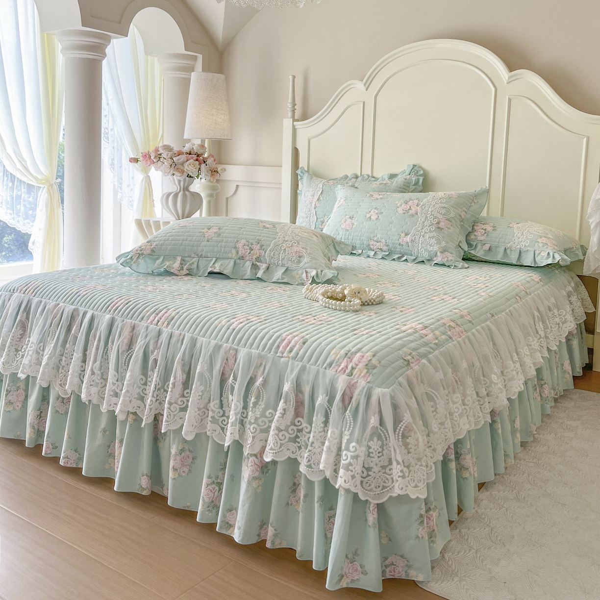 91家纺网 家纺一手货源 找家纺 恋尚2025新款全棉纯棉印花床裙四件套  床裙控价135起！四件套控价260元起！ 花溢满枝