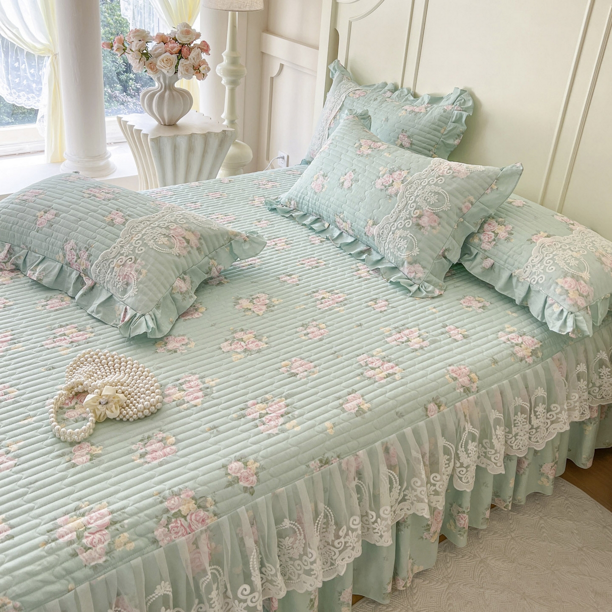 91家纺网 家纺一手货源 找家纺 恋尚2025新款全棉纯棉印花床裙四件套  床裙控价135起！四件套控价260元起！ 花溢满枝