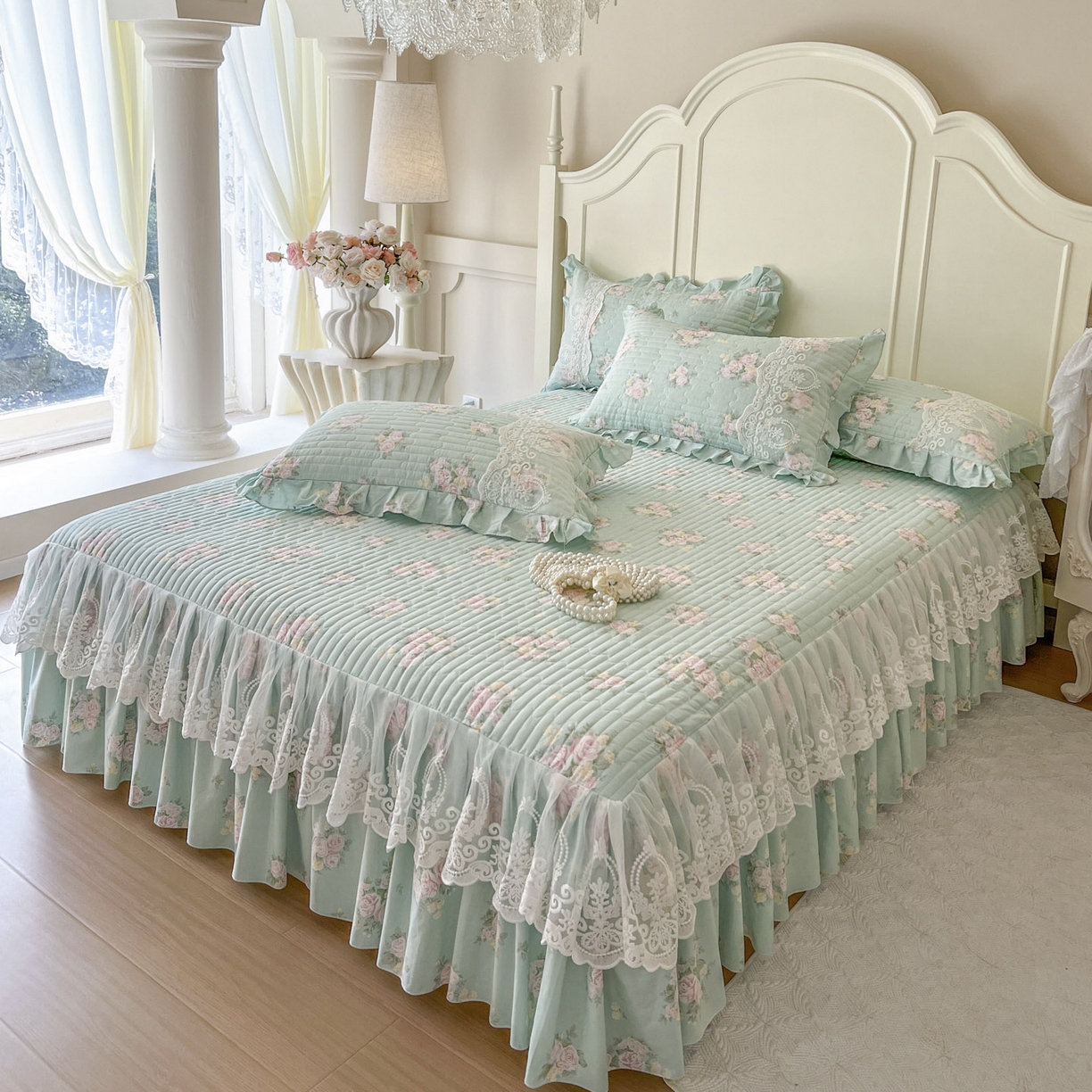 91家纺网 家纺一手货源 找家纺 恋尚2025新款全棉纯棉印花床裙四件套  床裙控价135起！四件套控价260元起！ 花溢满枝