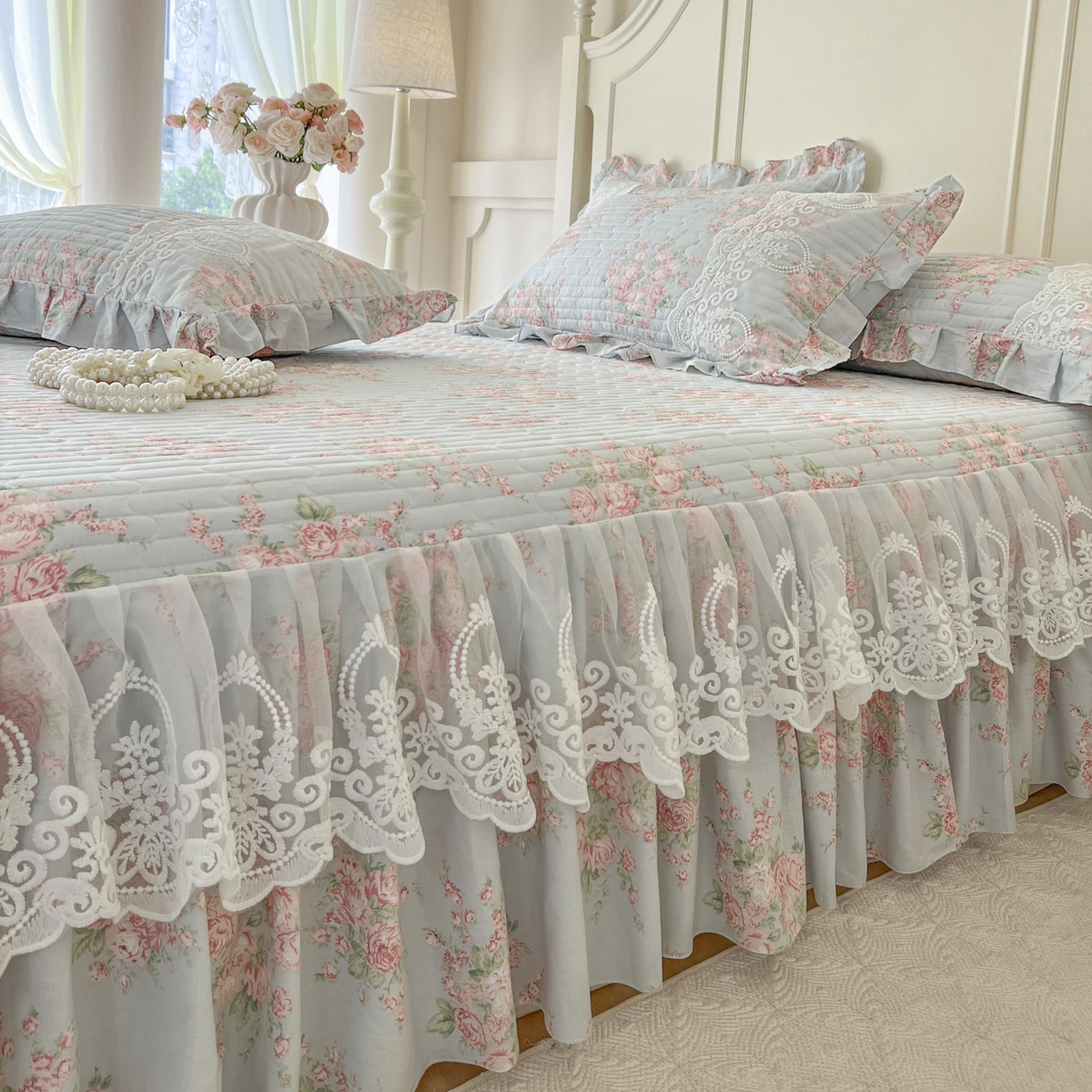 91家纺网 家纺一手货源 找家纺 恋尚2025新款全棉纯棉印花床裙四件套  床裙控价135起！四件套控价260元起！ 欧风花影