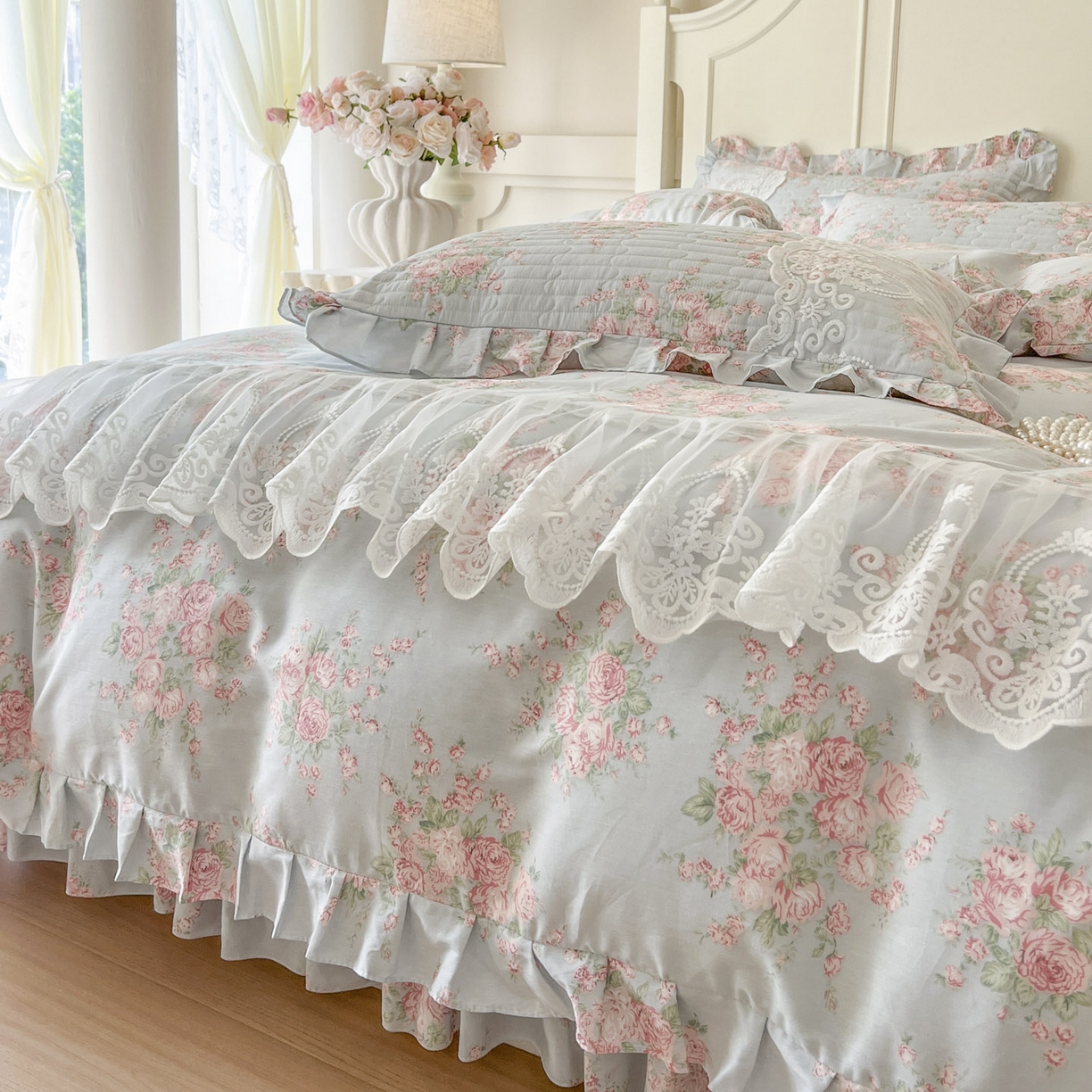 91家纺网 家纺一手货源 找家纺 恋尚2025新款全棉纯棉印花床裙单床裙床裙单品床裙控价135起！四件套控价260元起！ 欧风花影