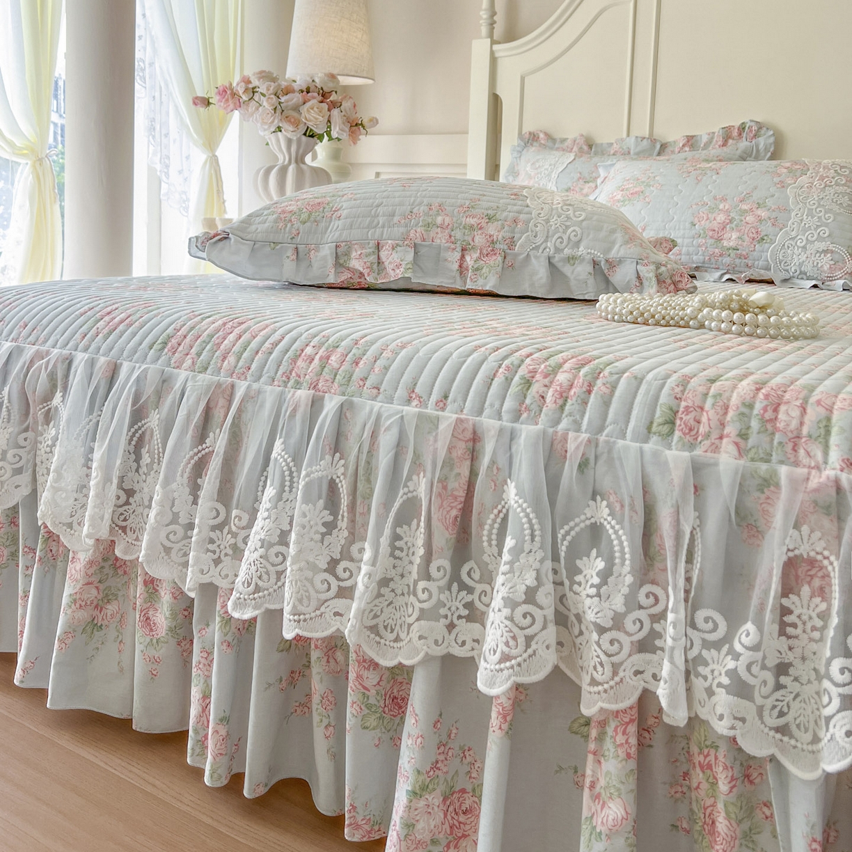 91家纺网 家纺一手货源 找家纺 恋尚2025新款全棉纯棉印花床裙单床裙床裙单品床裙控价135起！四件套控价260元起！ 欧风花影