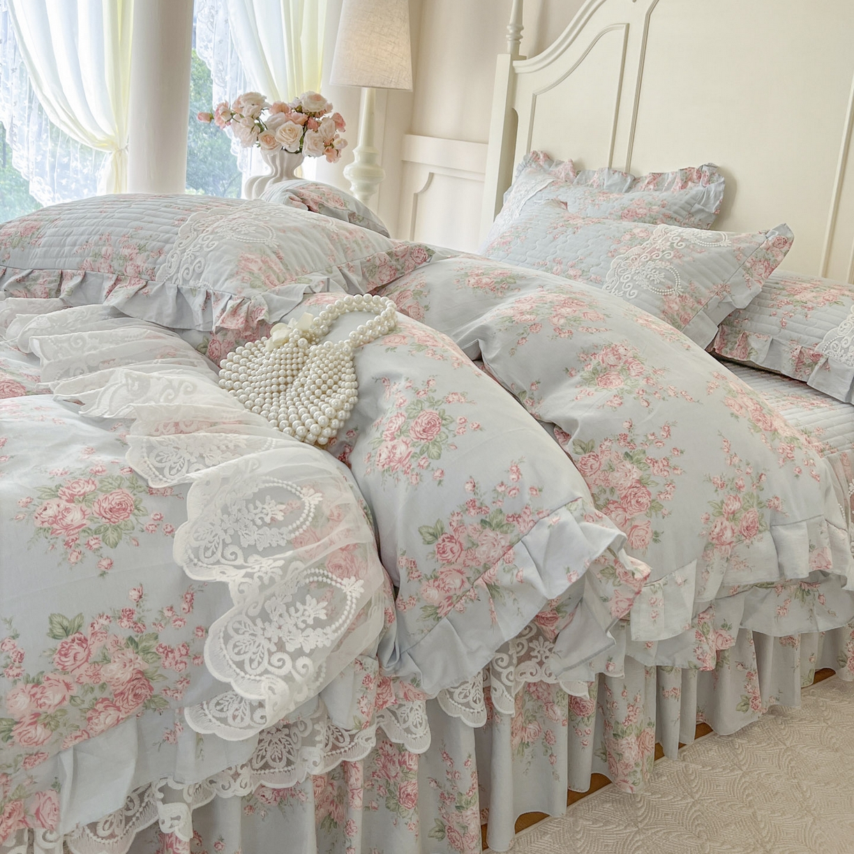 91家纺网 家纺一手货源 找家纺 恋尚2025新款全棉纯棉印花床裙单床裙床裙单品床裙控价135起！四件套控价260元起！ 欧风花影