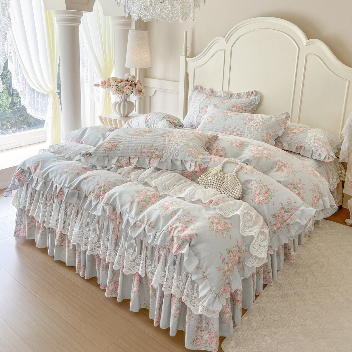 91家纺网 家纺一手货源 找家纺 恋尚2025新款全棉纯棉印花床裙单床裙床裙单品床裙控价135起！四件套控价260元起！ 欧风花影