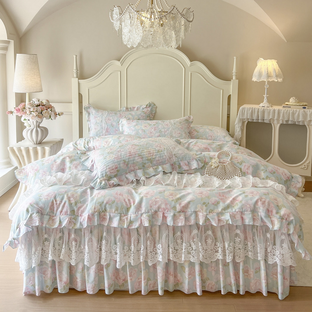 91家纺网 家纺一手货源 找家纺 恋尚2025新款全棉纯棉印花床裙单床裙床裙单品床裙控价135起！四件套控价260元起！ 梦蔓花姿