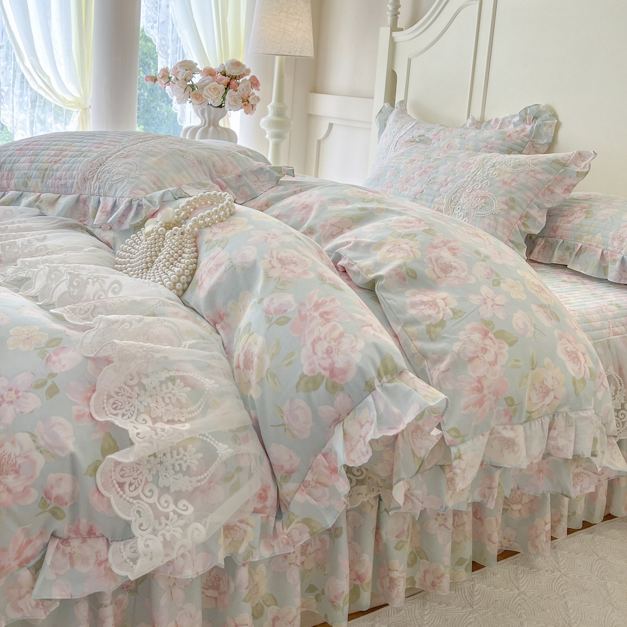 91家纺网 家纺一手货源 找家纺 恋尚2025新款全棉纯棉印花床裙单床裙床裙单品床裙控价135起！四件套控价260元起！ 梦蔓花姿