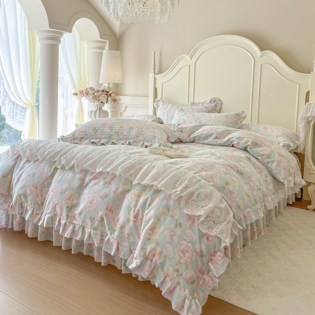 91家纺网 家纺一手货源 找家纺 恋尚2025新款全棉纯棉印花床裙单床裙床裙单品床裙控价135起！四件套控价260元起！ 梦蔓花姿