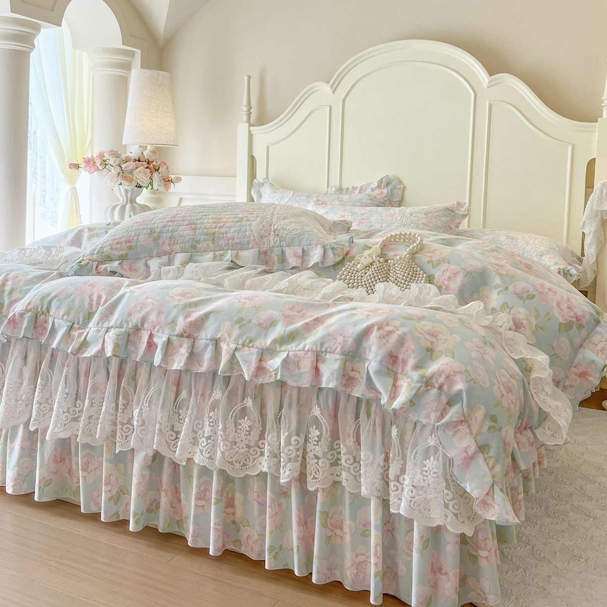 91家纺网 家纺一手货源 找家纺 恋尚2025新款全棉纯棉印花床裙单床裙床裙单品床裙控价135起！四件套控价260元起！ 梦蔓花姿