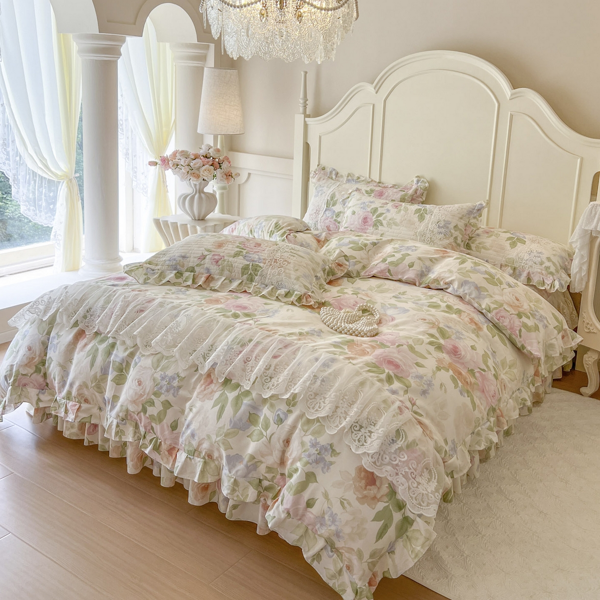 91家纺网 家纺一手货源 找家纺 恋尚2025新款全棉纯棉印花床裙单床裙床裙单品床裙控价135起！四件套控价260元起！ 浅夏花开