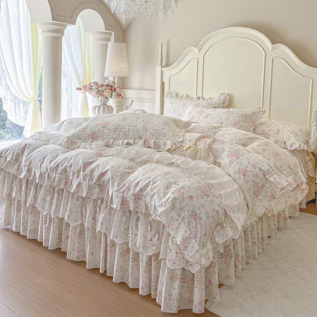 91家纺网 家纺一手货源 找家纺 恋尚2025新款全棉纯棉印花床裙单床裙床裙单品床裙控价135起！四件套控价260元起！ 花团锦簇