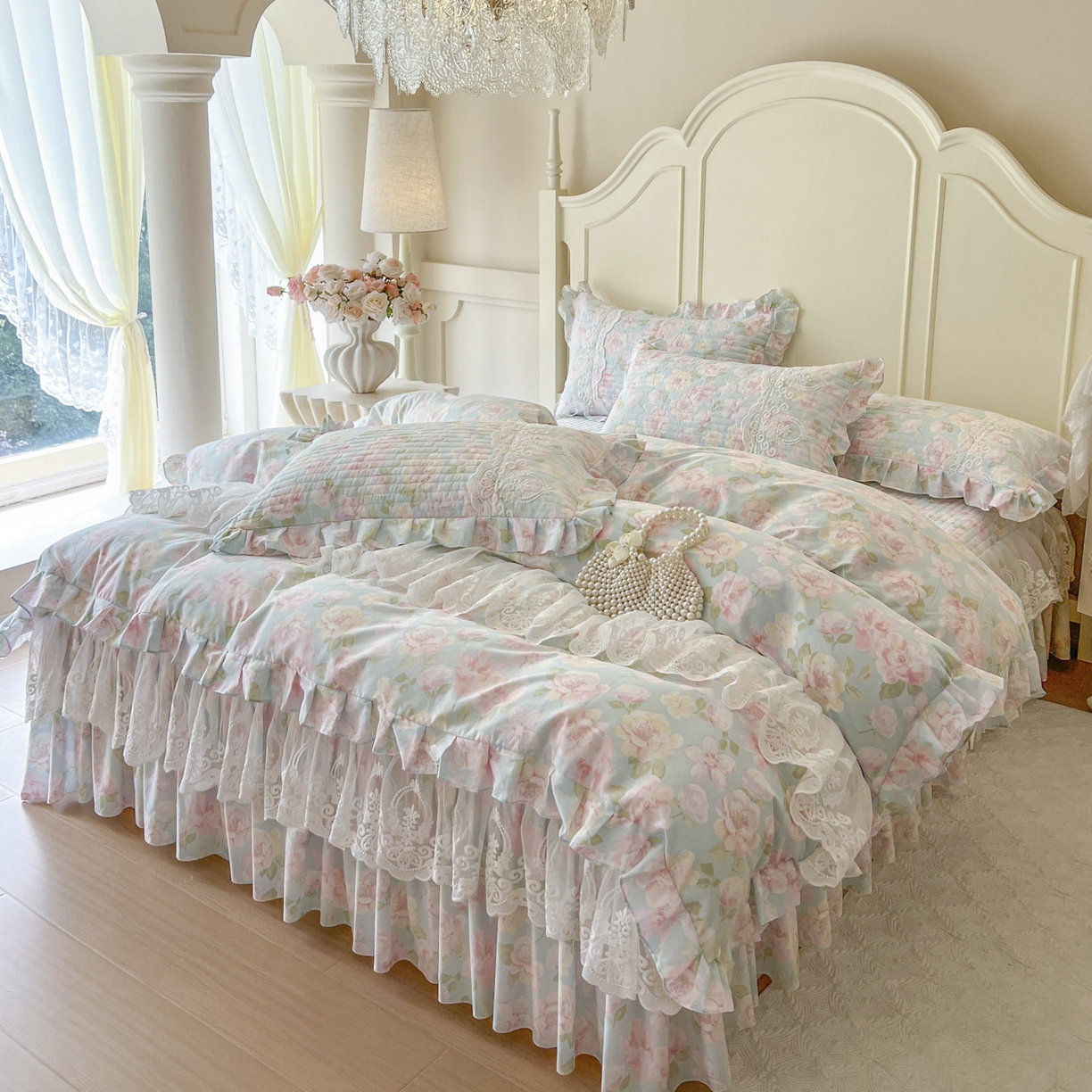 91家纺网 家纺一手货源 找家纺 恋尚2025新款全棉纯棉印花床裙单床裙床裙单品床裙控价135起！四件套控价260元起！ 梦蔓花姿