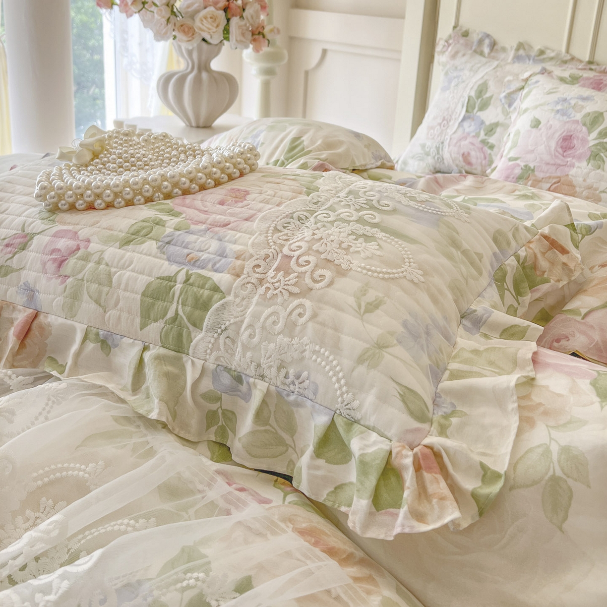 91家纺网 家纺一手货源 找家纺 恋尚2025新款全棉纯棉印花床裙单床裙床裙单品床裙控价135起！四件套控价260元起！ 浅夏花开