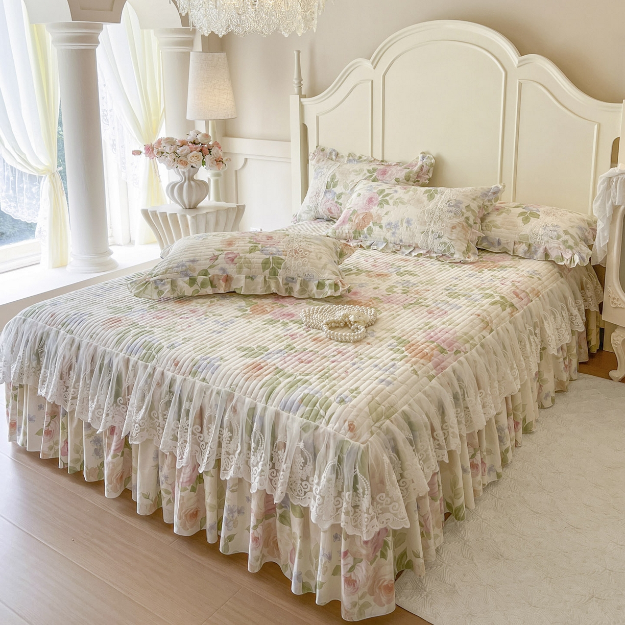 91家纺网 家纺一手货源 找家纺 恋尚2025新款全棉纯棉印花床裙单床裙床裙单品床裙控价135起！四件套控价260元起！ 浅夏花开